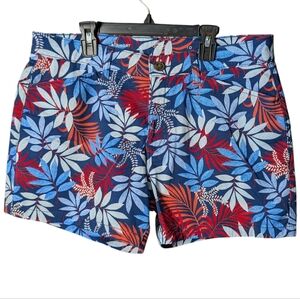 St. Johns Bay Navy Red White Blue Floral Bright Patriotic Shorts 10 Like New USA